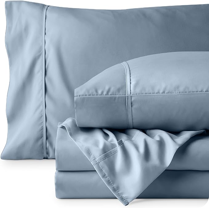 Bare Home Full Sheet Set - Luxury 1800 Ultra-Soft Microfiber Full Bed Sheets - Double Brushed - Deep Pockets - Easy Fit - 4 Piece Set - Bedding Sheets & Pillowcases (Full, Dusty Blue)