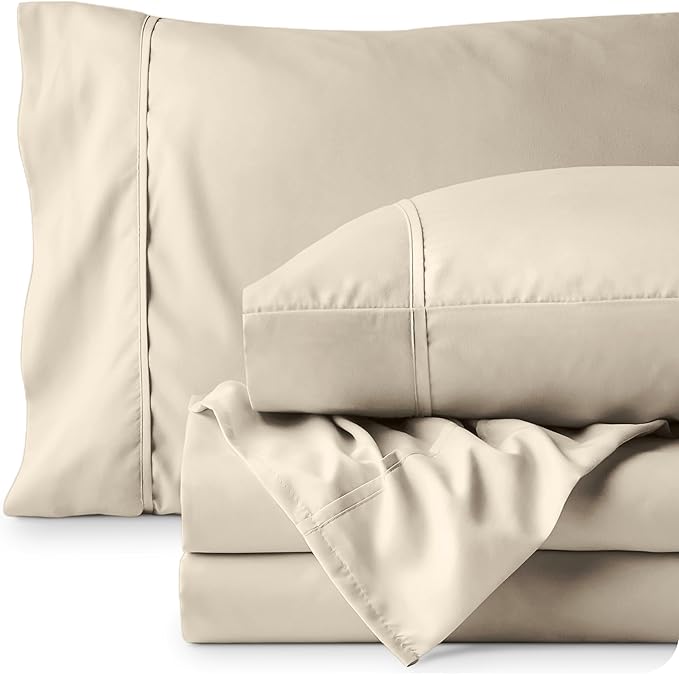 Bare Home Full XL Sheet Set - Luxury 1800 Ultra-Soft Microfiber Full Extra Long Bed Sheets - Double Brushed - Deep Pockets - Easy Fit - 4 Piece Set - Bedding Sheets & Pillowcases (Full XL, Sand)
