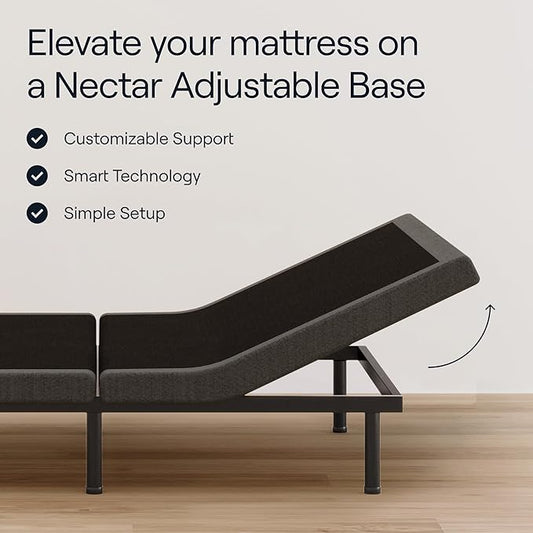 Nectar King Adjustable Base & 12” Mattress (New Version) - Head & Foot Incline - Medium Firm Memory Foam - Cooling Top Layer - 3 Massage Settings - 365-Night Mattress Trial & Forever Warranty