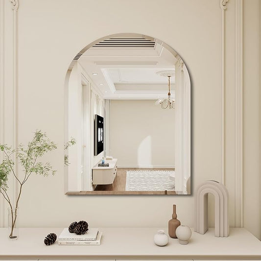 Arched Bathroom Mirror, 16X24 inch Arched Frameless Mirror, Arch Wall Mirror,Frameless Mirrors for Bathroom,Beveled Bathroom Mirror.