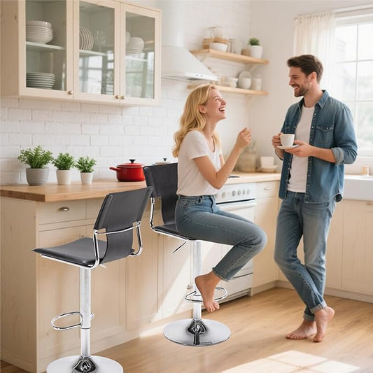 Sidanli Swivel Barstools Set of 2, Adjustable Barstools Set of 2,Faux Leather Bar Chairs for Kitchen Island, Hydraulic Counter Height Bar Stools with Backrest, Black