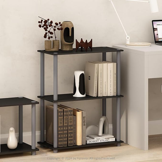 Furinno Turn-N-Tube Display Rack, 3-Tier Single, Black/Grey