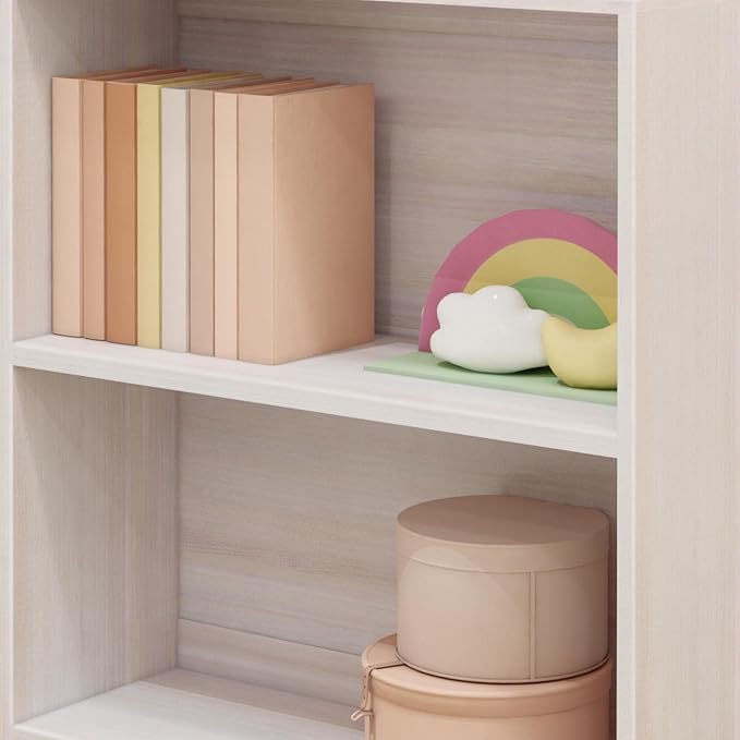 Max & Lily Modern Farmhouse 2-Shelf Bookcase, Solid Wood Bookshelves for Kids Bedroom, White Wash