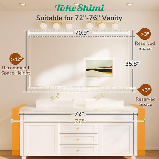 TokeShimi 72x36 Bathroom Mirror Frameless, Tempered 1" Beveled Edge Bathroom Mirrors for Over Sink, Shatterproof Rectangle Mirrored Wall Mounted for Living Room, Entryway, Restroom