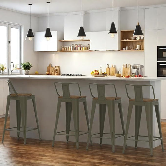 24 Inch Swivel Bar Stools Set of 4, Counter Height Bar Stools with Low Back, Metal Industrial Bar Chairs for Kitchen Island (Rusty)