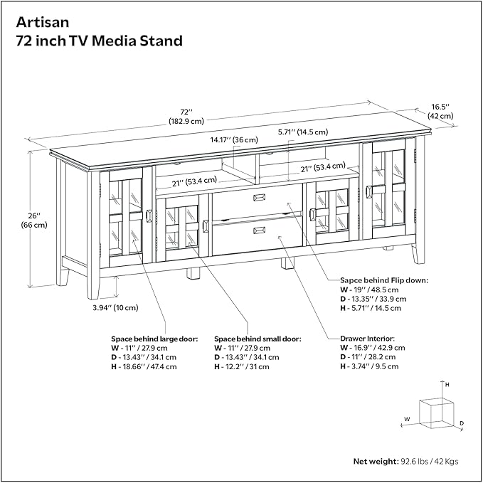 SIMPLIHOME Artisan SOLID WOOD 72 inch Wide Transitional TV Media Stand in Honey Brown For TVs up to 80 inches for the Living Room and Entertainment Center