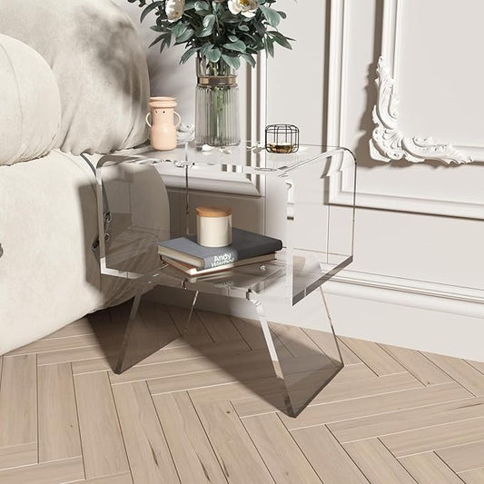 Acrylic Nightstand Side Table Modern nightstand Clear Home Decor Display End Table for Living Room, 12D x 15W x 20H inch