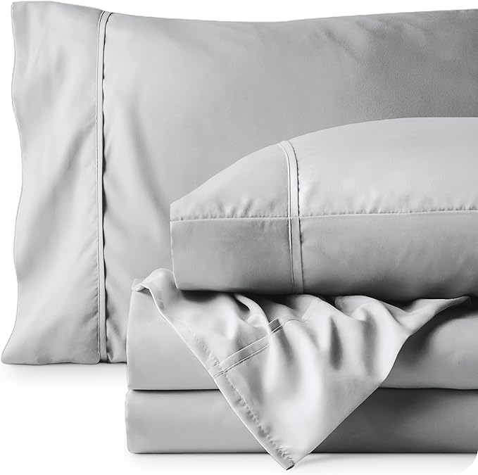 Bare Home Full Extra Long Sheet Set - 1800 Ultra-Soft Microfiber Full XL Bed Sheets - Double Brushed - Deep Pockets - Easy Fit - 4 Piece Set - Bed Sheets (Full XL, French Grey)