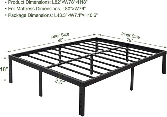 45MinST 18 Inch Platform Bed Frame/Easy Assembly Mattress Foundation / 3000lbs Heavy Duty Steel Slat/Noise Free/No Box Spring Needed,King
