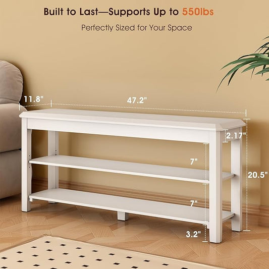 Shoe Rack Bench Seat Rubberwood 2-Tier Wooden Storage Bench 550lbs Compact Mid-Century Modern Design for Entryway, Hallway, Closet, Front Door Entrance, Foyer