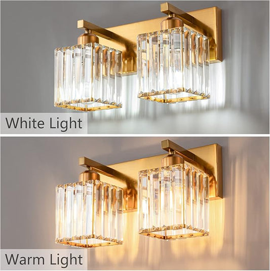 Modern Bathroom Vanity Light 2-Lights Gold Crystal Bathroom Wall Light Vanity Light Fixtures,12.59-inch Modern Minimalist Design