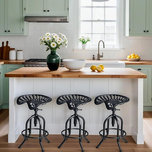 Industrial Bar Stool Farmhouse Tractor Saddle Stool Kitchen Counter Height Adjustable Bar Stool Metal Bar Stool 19.6-24 Inch Pub Bar Stool,Set of 2, Black