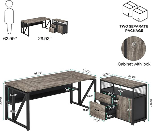 Tribesigns Office Compute rDesk with Drawers Sets, 63 inches L Shaped Executive Desk with Mobile File Cabinet for Home Office Furniture Sets (Dark Oak, 63-inch)