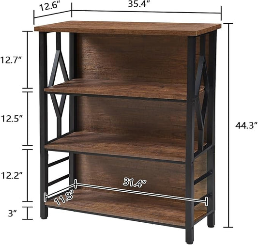 HOMISSUE Bookshelf, 4-Tier Rustic Short Bookshelf, Industrial Shelf Bookcase with Engineered Wood Shelves, Low Bookcase with Storage, Small Shelf for Living Room, Bedroom and Office, Rustic Brown