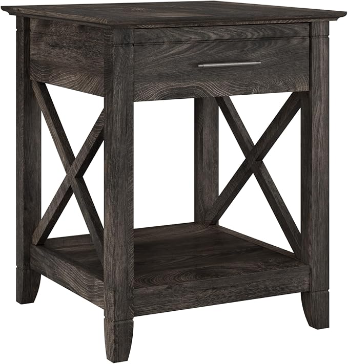 Bush Furniture Key West Small End Table with Storage | Modern Farmhouse Accent Shelf for Living Room in Dark Gray Hickory