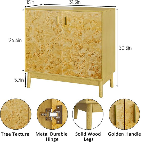 Buffet Cabinet with Storage,Accent Cabinet with 2 Decor Doors,Sideboard Buffet with Solid Wood Feet, for Hallway, Entryway, Living Room