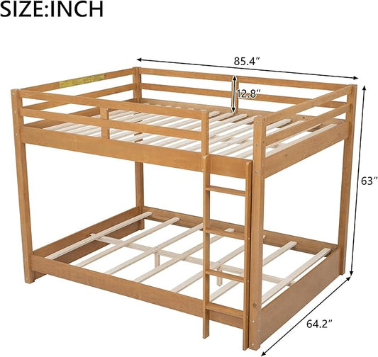 Ball & Cast Queen Over Queen Bunk Bed, Sturdy Bunk Bed Frame for Kids, Plywood Bunk with Ladder, Guardrail, and Slats, No Box Spring Required,for Kids Boys Girls,Natural
