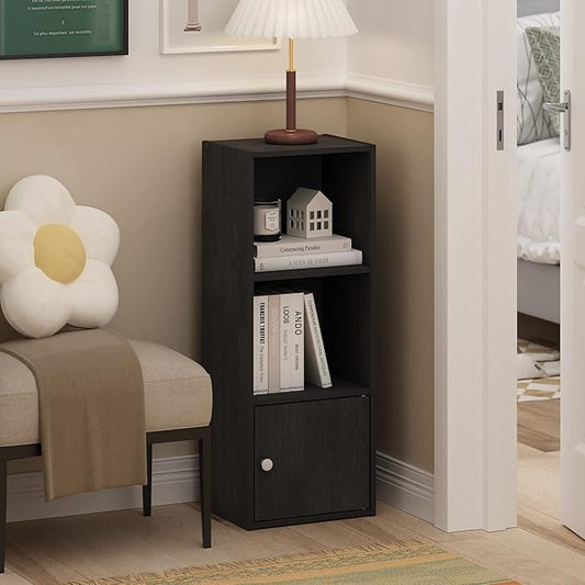 Furinno Luder Shelf Bookcase with 1 Door Storage Cabinet, Blackwood