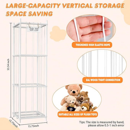 Stuffed Animal Storage, 54 inch Large Plushy Organizers, Wood Stuffed Animal Zoo Storage, Space Save Vertical Stuffed Animals Holder Holds 50+ Stuffed Animals for Nursery Playroom Bedroom (White)
