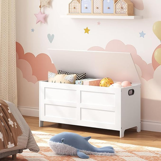 Storage Chest, 39.4” Large Toy Chest, Entryway Storage Trunk, Storage Bench with Safety Hinge, Entrance Bench for Living Room, Entrance, Bedroom, White SCWT48301