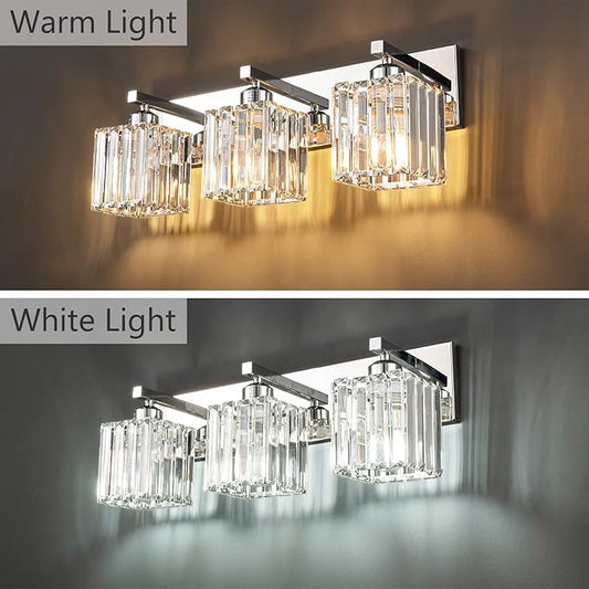 Modern Bathroom Vanity Light 3-Lights Chrome Crystal Bathroom Wall Light Vanity Light Fixtures,20.47-inch Modern Minimalist Design