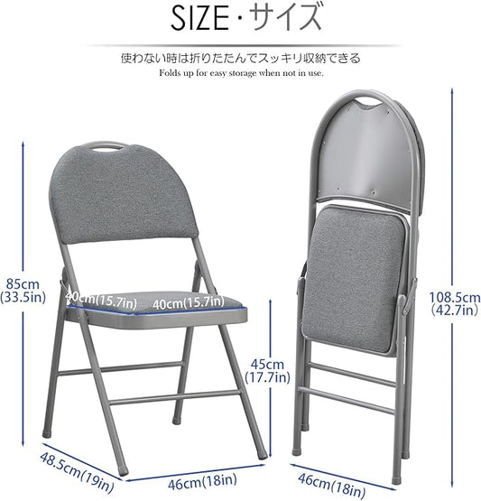 KAIHAOWIN High Back Folding Chairs Set of 2 Padded Foldable Comfortable Chairs with Extended Backrest and Handle Hole for Indoor Easy to Carry-Gray
