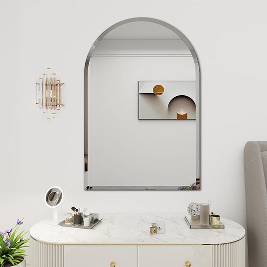 Arched Bathroom Mirror, 24X36 inch Arched Frameless Mirror, Arch Wall Mirror,Frameless Mirrors for Bathroom,Beveled Bathroom Mirror.