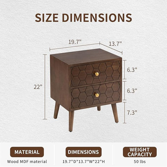 COSIEST Modern End Table w Honeycomb Pattern, Mid-Century Nightstand w Storage Drawer, Small Wood Accent End Table for Bedroom, Living Room