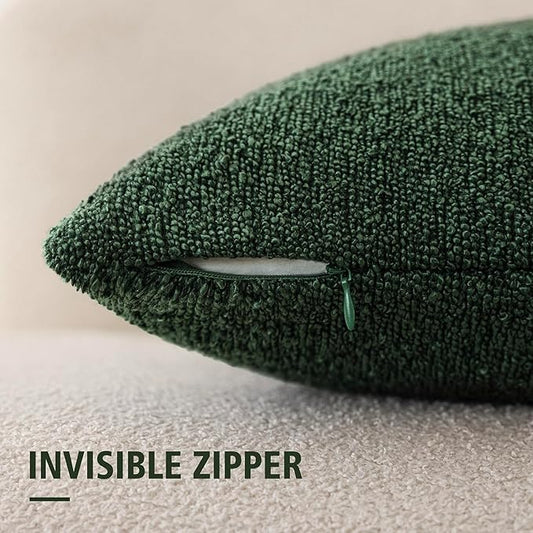 Foindtower Set of 2, Decorative Textured Boucle Throw Pillow Covers Accent Solid Pillow Cases Neutral Cozy Couch Cushion Case for Chair Sofa Bedroom Living Room Home Decor 26x26 Inch Pine Green