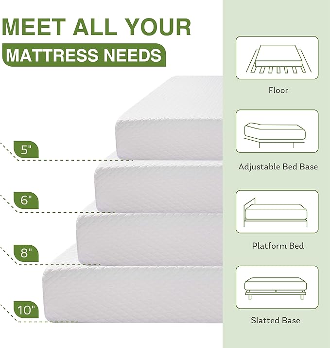 Full Size Memory Foam Mattress, 8 Inch Bed Mattress in A Box with Cooling Green Tea Gel, Pressure Relief with Medium Firm Support, CertiPUR-US Certified, 75''L x 54''W, 37.3 pounds White