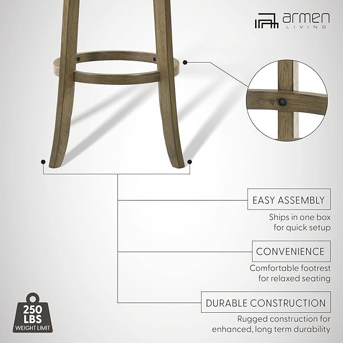 Armen Living Blair 30 in. Putty Brown Bar Height Rubberwood Swivel Barstool with Cream Fabric Seat - Set of 4