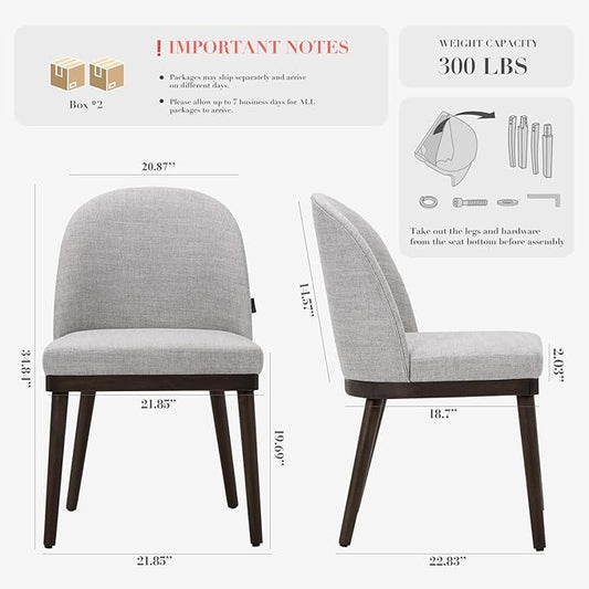 COLAMY Upholstered Dining Chairs Set of 4, Large Dining Room Kitchen Chairs with High Back and Deep Seat, Modern Fabric Dinner Chairs with Wood Legs, Light Grey