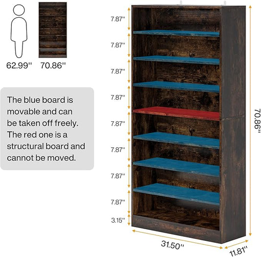 Tribesigns Tall Shoe Cabinet, 9 Tiers 40-45 Pairs Heavy Duty Wood Freestanding Shoe Storage Cabinet, 70.8'' Tall Shoe Cabinet with Open Storage for Entryway (Rustic Brown)
