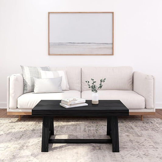 Plank+Beam Classic Rectangular Coffee Table, 40 Inch Farmhouse Coffee Table, Mini Center Tables for Small Spaces, Small Living Space Tea Table, Black Wirebrush