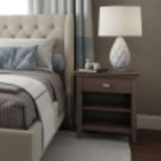 SIMPLIHOME Artisan SOLID WOOD 24 inch Wide Transitional Bedside Nightstand Table in Warm Walnut Brown for the Living Room and Bedroom