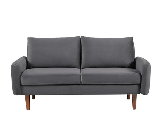Container Furniture Direct Kent Velvet Loveseat Sofa for Modern Living Rooms and Compact Spaces, Comfy 2 Seater Couch Studio Apartment Furniture with Sleek Design, Grey