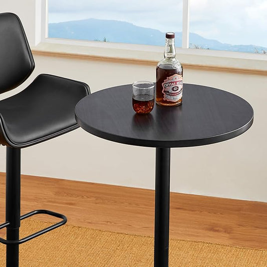 Glitzhome 39.5" H Round Bar Table Pub Table, Wood Top with Metal Leg and Base, Charcoal Gray Walnut Veneer Finish Bar Height Cocktail Table for Kitchen Island,Bistro,Restaurant (Charcoal Gray)