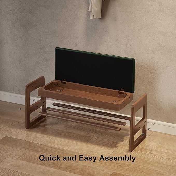 Shoe Rack Bench with Leather Cushion,2 Tiers Shoe Bench with Flip-Top Storage,Wood Shoe Rackh for Entryway,Hallway(Green,31.5")
