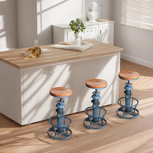 Retro Bar Stool Industrial Swivel Counter Stools for Kitchen Island 24.8-30.7inch Height Adjustable Vintage Fire Hydrant Design Coffee Stools Farmhouse Dining Chairs