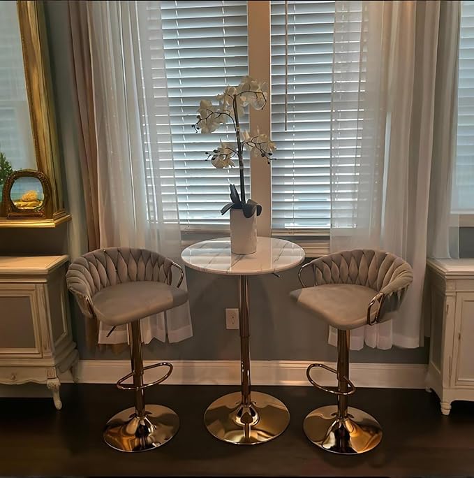 Gold Bar Table Round Cocktail Tables Height Adjustable 27.9''-35.4'' Pub Table with Metal Base Modern Style for Kitchen, Bar, Office & Dining Room Sturdy Stylish