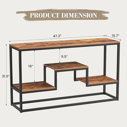Tall TV Stand for TVs up to 55 Inch, TV Console Table with 3-Tier Open Storage Shelves, Modern Industrial Entertainment Center for Living Room, Bedroom,Rustic Brown