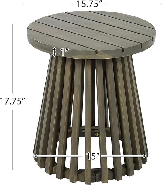 Christopher Knight Home Taki Acacia Wood Patio Coffee Table, Round Table with Unique Wooden Base for Backyard, Stylish Indoor/Outdoor Table, Easy Assembly, Space Saving Outdoor Furniture, Grey