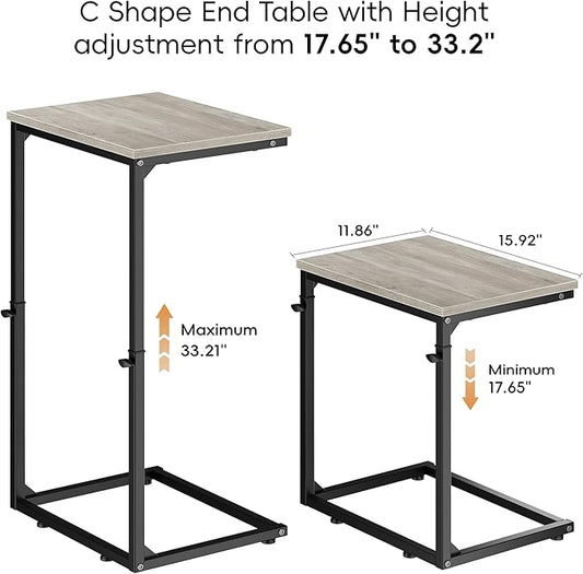 Vagusicc C Shaped End Table for Couch, 33.2'' Extra Tall C Table Adjustable Height Side Table, Small Side Table for Small Spaces, Couch Tables That Slide Under, Tv Tray Table for Living Room, Greige