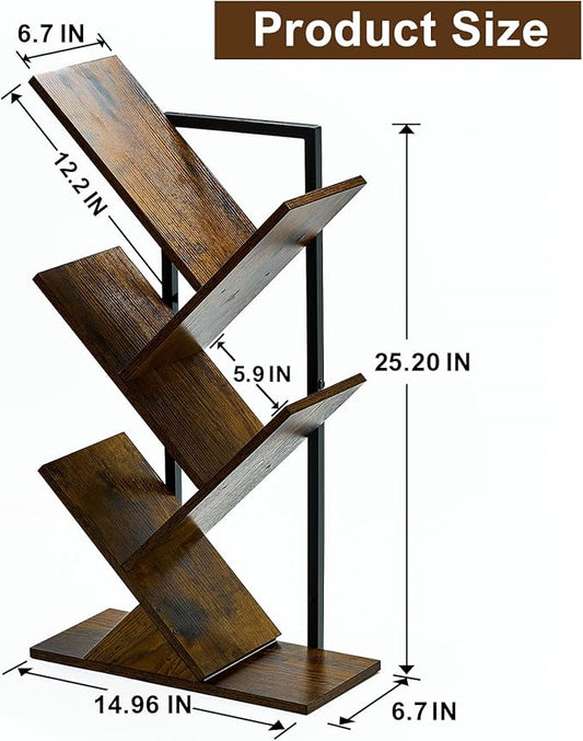 5 Tier Tree Bookshelf Floating Book Shelves for Wall Mount, Wooden Hanging Shelves Storage for Displaying Books/CDs/Magazine, Unique Wall Bookcase Organizer Shelves for Home, Office, Living Room