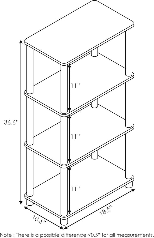 Furinno Turn-N-Tube No Tool 4-Tier Storage Shelf, Narrow, French Oak Grey/Black