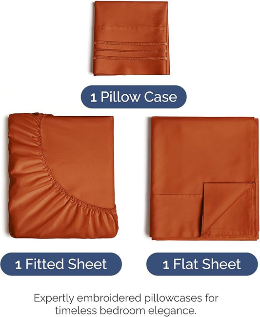 Twin XL Size 3 Piece Sheet Set - Comfy Breathable & Cooling Bed Sheets Set - Hotel Luxury Bedding for Women, Men, Kids, Teens, Boys & Girls - Deep Pockets, Soft, Wrinkle Free - Oeko-Tex - Terracotta
