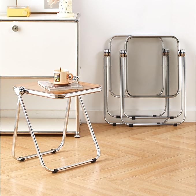 16.2" × 14.1" Acrylic Folding Table, Small Lightweight End Table for Living Room, Bedroom and Small Room, Sturdy Metal Frame with No Assembly Required, Space-Saving Storage Design (Clear)