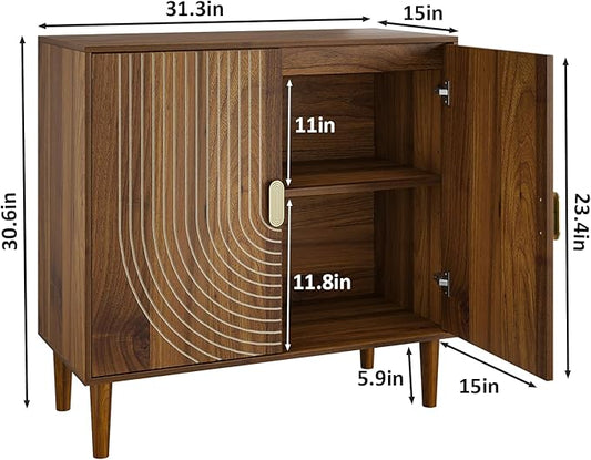 Sideboard Buffet Cabinet with Storage,Walnut Sideboard Buffet with Doors and Adjustable Shelf,Wooden Storage Cabinet, 31.3”W x 15.0”D x 30.6”H