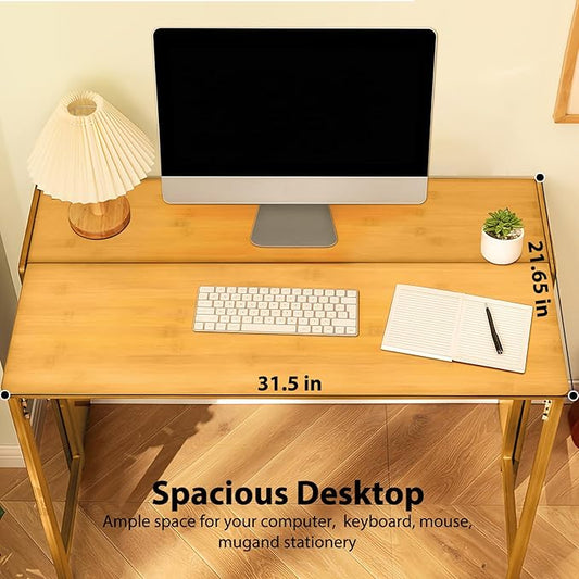 31.5" Bamboo Folding Desk,Space-Saving Computer Desk for Small Spaces, Foldable Study Table for Bedroom, Home Office, Dorm, Apartment(Natural)