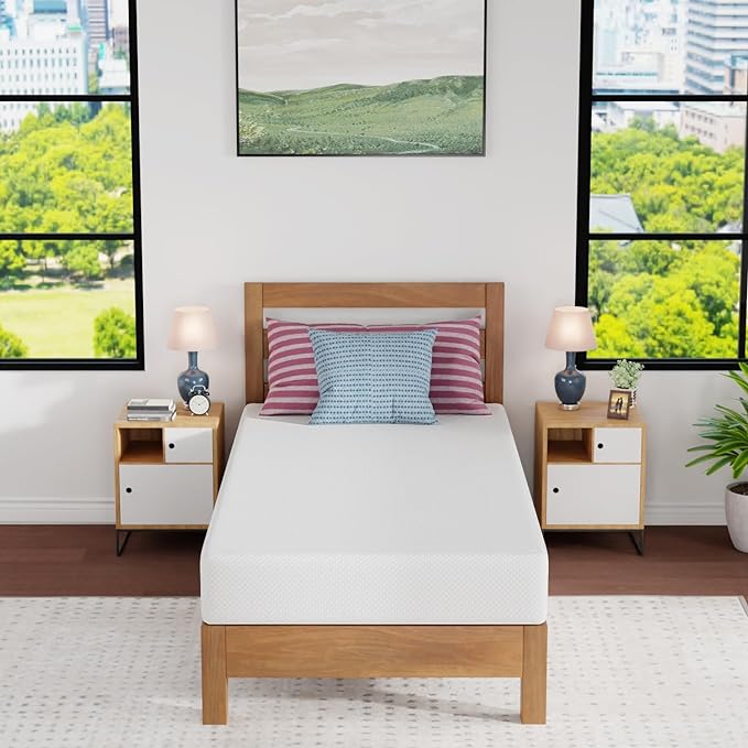 FDW | 8 Inch Twin XL Mattress | Medium Firm | Gel Memory Foam Mattress | White | Bed in a Box, CertiPUR-US Certified | Pressure Relief, Cooling Ventilated Foam | Washable Removable Cover